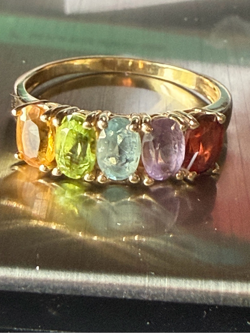 14kt Solid Yellow Gold Gemstone Band Ring - Rainbow 🌈 LGBTQ+